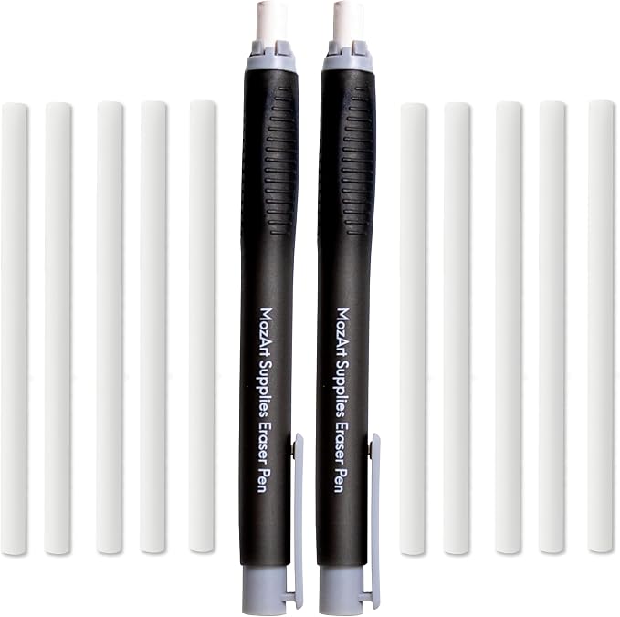 MozArt Eraser Pen Set 2 Pens + 10 Jumbo Refills by MozArtSupplies