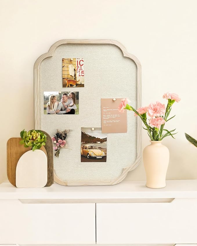 Modern Scalloped Pinboard, 17.7" x 23.6" Rustic Fabric Bulletin Board, Natural - Image 4