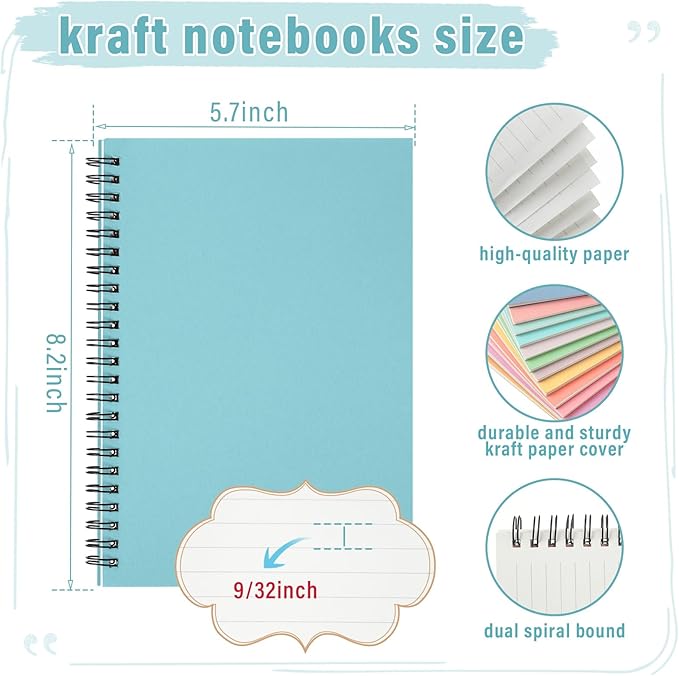 Fuutreo 12 Pcs Spiral Notebook for Work A5 8.3 x 5.7 Inch College Ruled Spiral Journal Notebook Kraft Cover Ruled Paper, 12 Color, 60 Sheets, 120 Pages for Office School(Candy Color)-DeskLoop Office