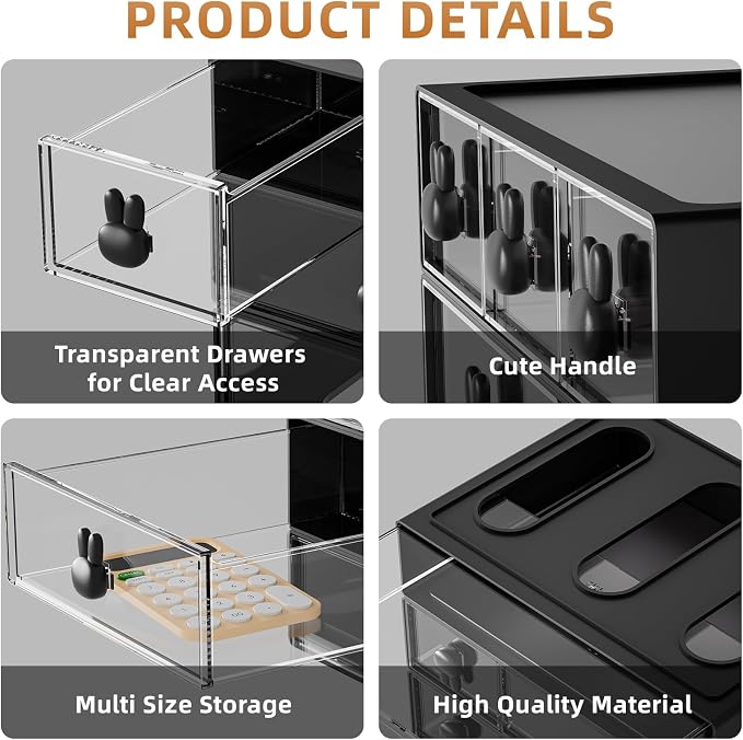 Marbrasse Desk Organizer with 6 Drawers, 3 Tier Stackable Storage Drawers - Image 5