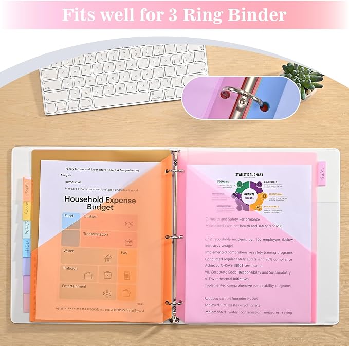 8-Tab Dividers for 3 Ring Binder, Subject Dividers, 3-Hole Plastics Sheets - Image 6