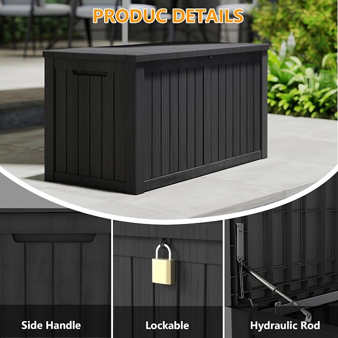 Yardgrace 150 Gallon Resin Deck Box, Waterproof Outdoor Storage Box, Lockable - Image 4