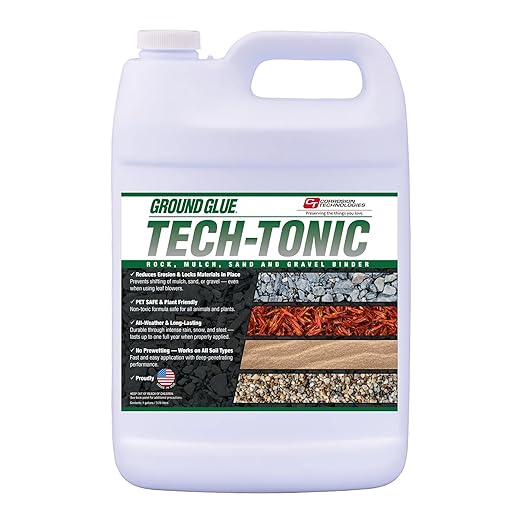 Ground Glue Tech-Tonic Landscape Adhesive for Rock, Mulch, and Sand, Weatherproof Long-Lasting Stabilizer for Trails & Slopes, Pet-Safe Binder for Pea Gravel, Bark & Flower Beds, Made in USA, 1 Gallon-DeskLoop Office