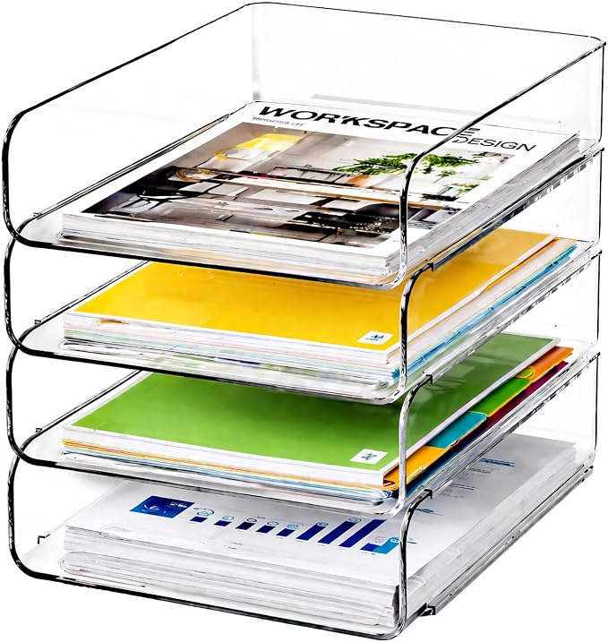 DCA 4 Tier Clear Desk Organizer, Stackable Paper Tray, Acrylic File Holder by DCA
