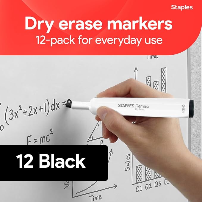 STAPLES Low Odor Dry Erase Markers, Chisel Tip, 12 Pack – Remarx Bold - Image 2