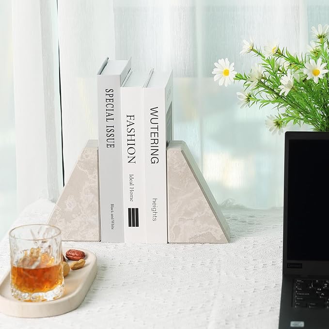 Marble Bookends for Heavy Books, Decorative Book Ends for Shelves, Durable and - Image 6