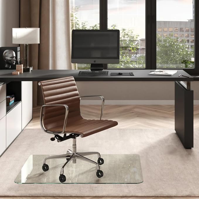Vitrazza Glass Chair Mat 36” x 48” Superior ¼ Thick, Chiaro Standard Clear by VitrazzaGlassOfficeChairMats