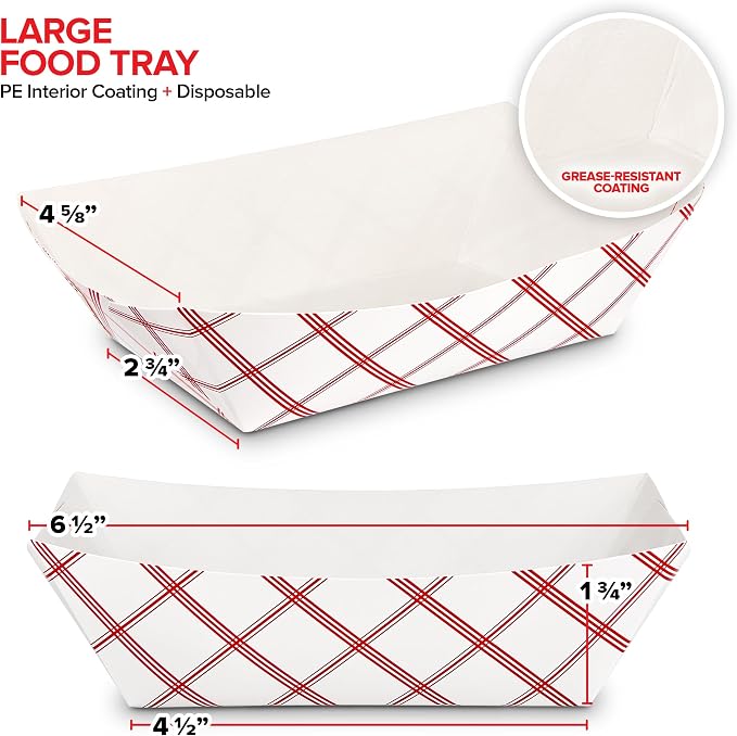 500 Pack 2 Lb Disposable Red & White Checkered Paper Trays, Eco Friendly - Image 3