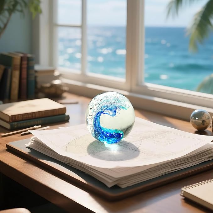 Hand Blown Ocean Wave Glass Paperweight - Image 6
