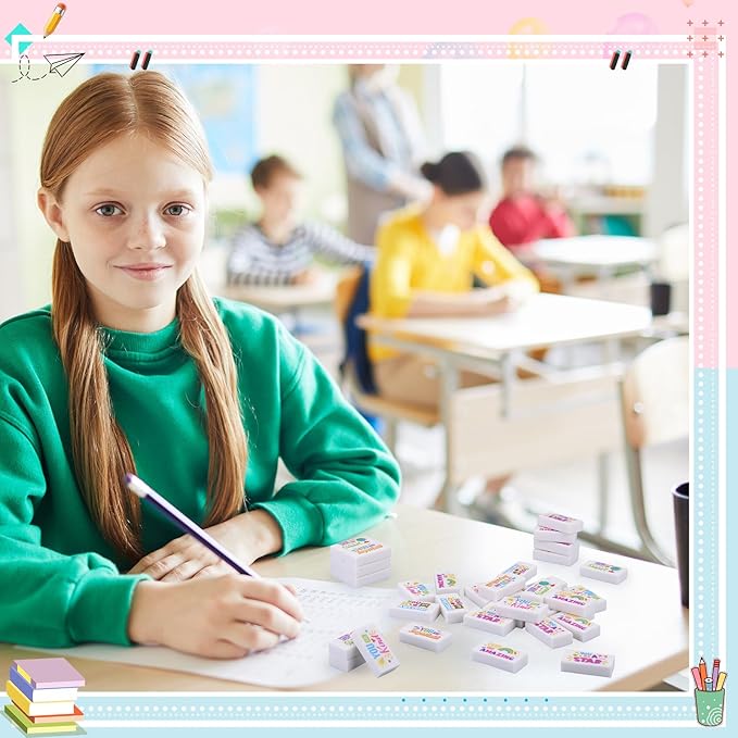 180 Pcs Inspirational Erasers for Kids Christian Pencil Erasers Bulk, Back-to-School Gifts Motivational and Cute Supplies for Students Classrooms, Drawing(White,Inspirational)-DeskLoop Office