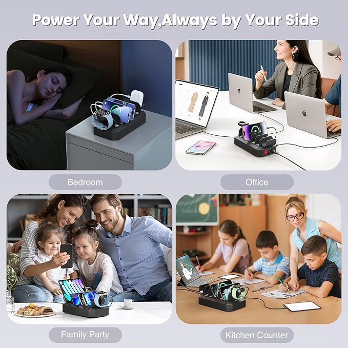 190W Fast Charging Station for Multiple Devices【Efficient & Safe Charging】 6 Port USB Charger Station - Family Multi-Device Organizer Charging Dock Compatible with iPhone/Android/MacBook/iPad/Tablet-DeskLoop Office
