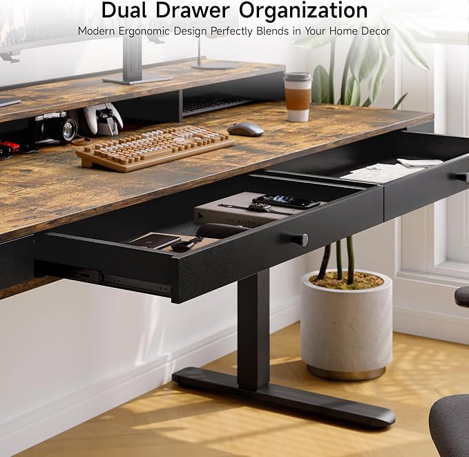 Standing Desk with Drawers, 47x23.6" Whole Piece Electric Stand Up Desk with - Image 4