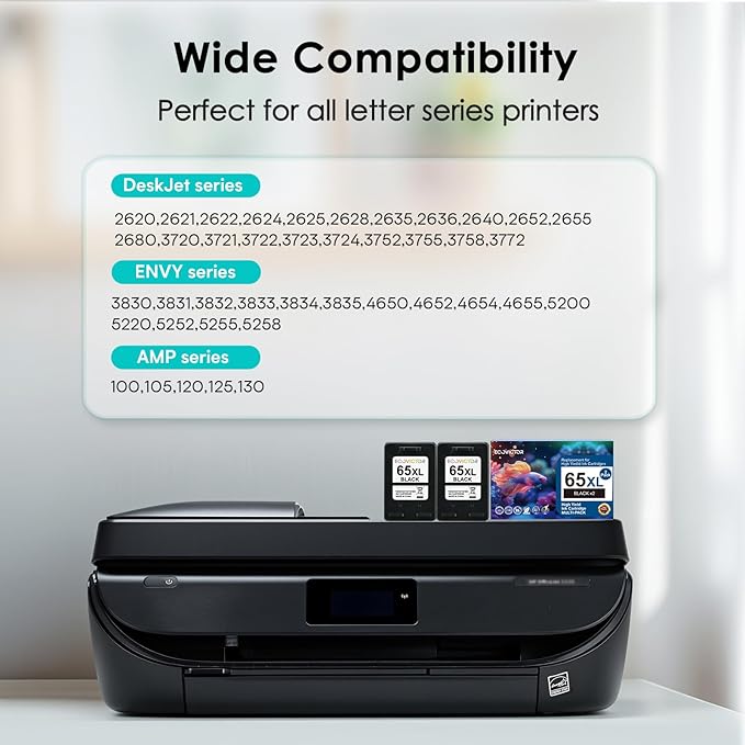 EcoVictor Remanufactured 65XL Ink Cartridges Replacement for HP 65 XL Black Ink Cartridge HP65 HP65XL Compatible Envy 5000 5055 5052 5010 5070 DeskJet 3755 3700 3772 3720 3752 2600 2622 2652 (2 Black)-DeskLoop Office