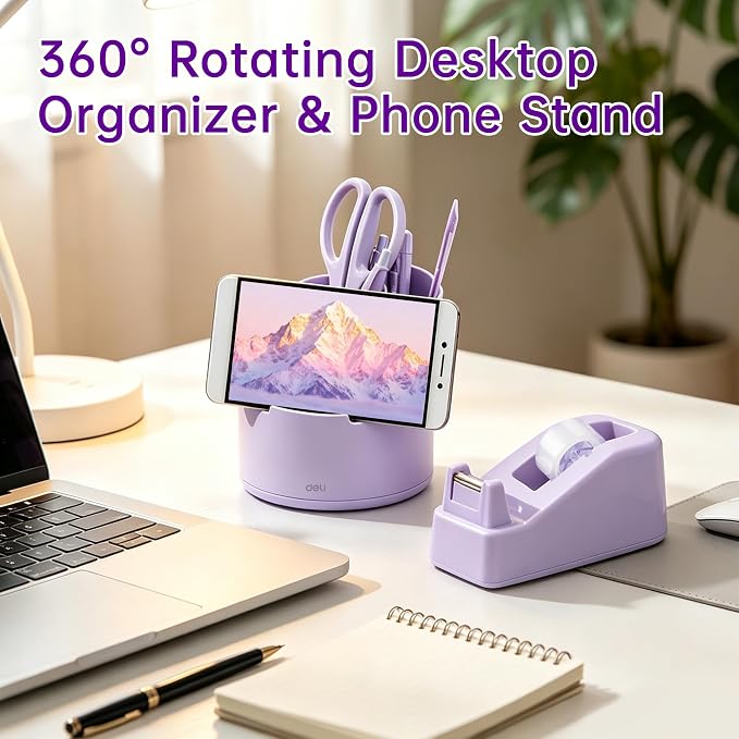 deli Purple Office Supplies, 14 in 1 Desk Accessories Set - Image 2