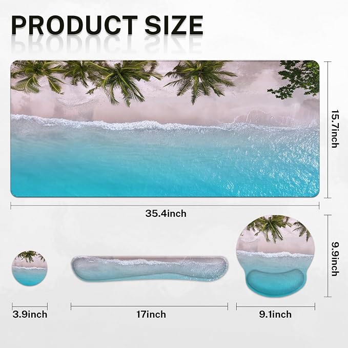 Britimes Blue Turquoise Ocean Keyboard Mouse Pad Set Beach Summer 4in1 Large - Image 2
