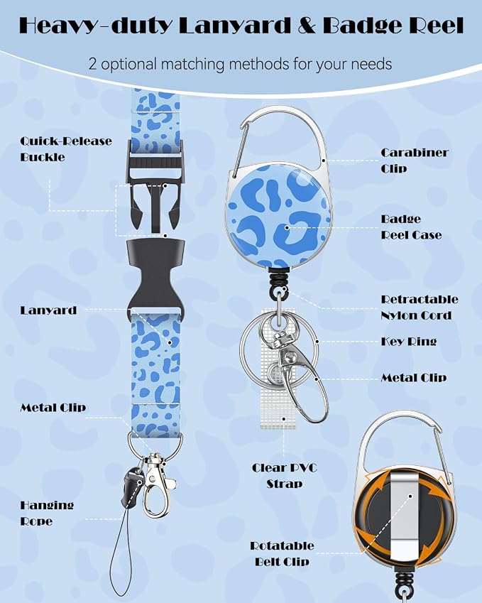 Uniclife Fashionable Sliding Badge Holder Blue Leopard Print Plastic Card Holder - Image 4