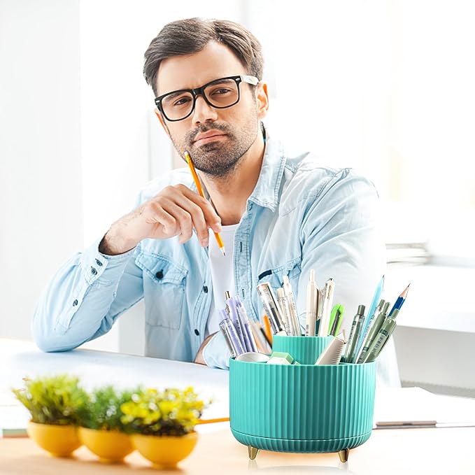 Cayxenful Pencil Holder For Desk, 5 Slots 360°Degree Rotating Desk Organizers - Image 7
