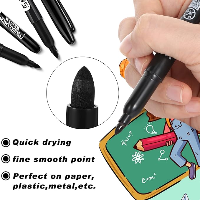 Thenshop 300 Pack Permanent Markers Bulk First Day of School Back to School Supplies Fine Point Waterproof Marker Works on Plastic, Wood, Stone, Metal, Glass for Office Classroom(Black)-DeskLoop Office