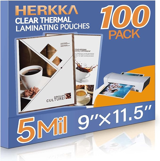 HERKKA 100 Pack Laminating Sheets, Holds 8.5 x 11 Inch Sheets, 5Mil Clear Thermal Laminating Pouches 9 x 11.5 Inch Lamination Sheet Paper for Laminator, Round Corner Letter Size-DeskLoop Office