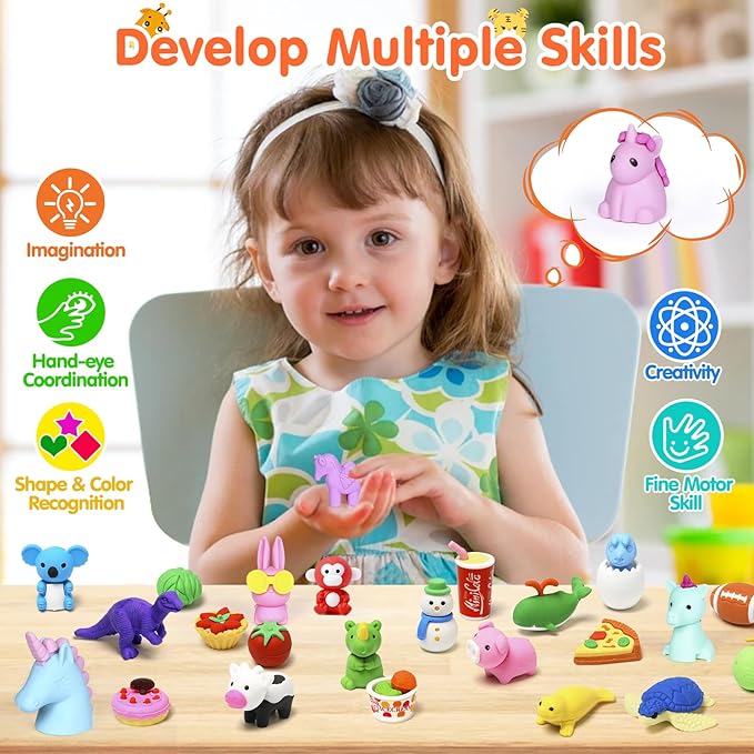 120 Pack Animal Pencil Erasers for Kids, 3D Mini Puzzle Take Apart Erasers, Desk Pets & Treasure Box Toys, Bulk Party Favors, Classroom Prizes, School Supplies, Gift for Boys & Girls-DeskLoop Office