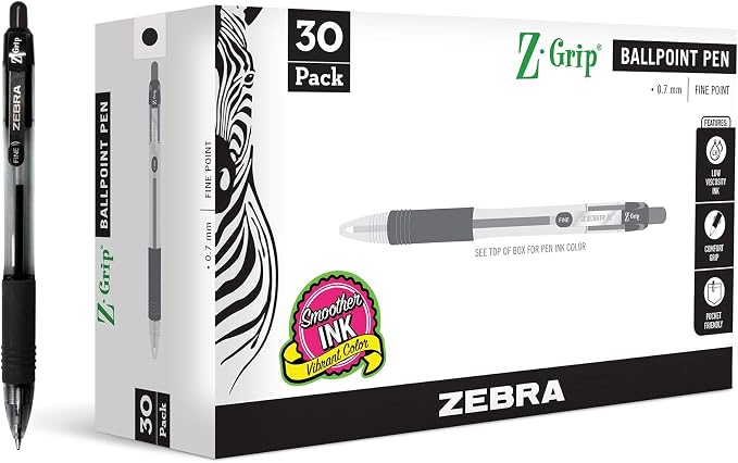 Zebra Pen Z-Grip Retractable Ballpoint Pen, Smooth-Flowing Ink, Fine Point by ZebraPen