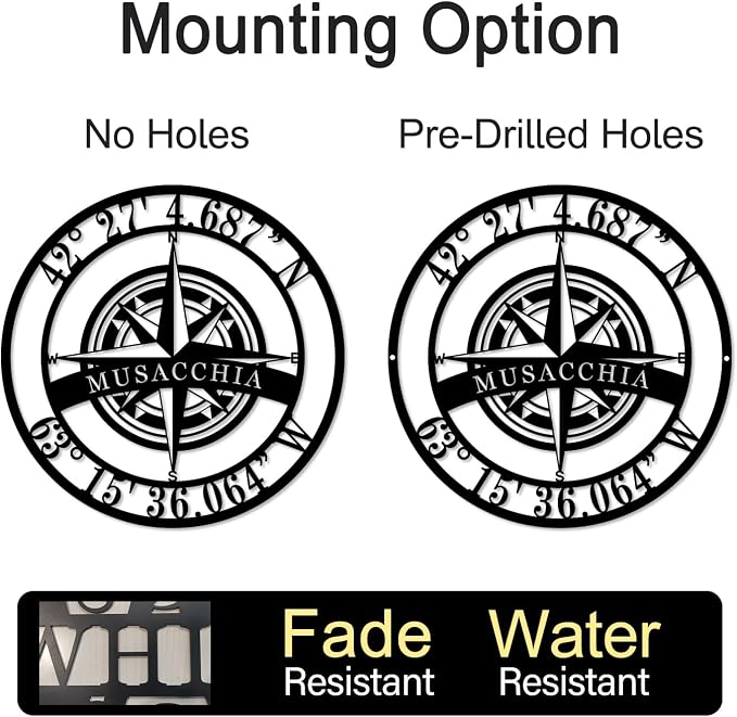 Metal Name Signs Personalized, Nautical Compass GPS Coordinates Metal Sign - Image 8