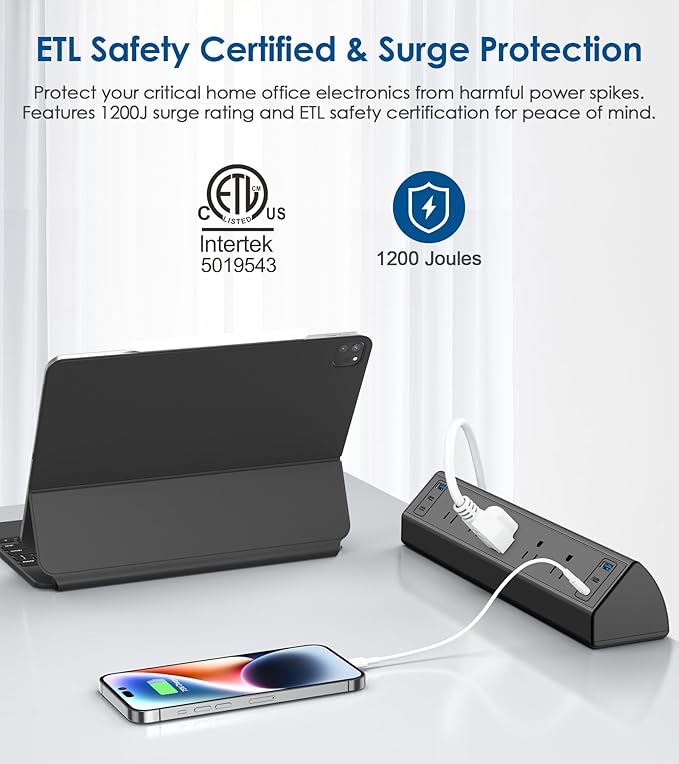 Jgstkcity Desk Clamp Power Strip USB C,40W Total Fast Charging Station,4 PD 20W USB C Ports,Desk Edge Mount Surge Protector,5 Outlets,Fit 1.96" Tabletop Edge,ETL Listed-DeskLoop Office