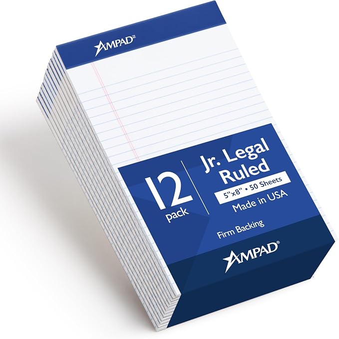Ampad 5 x 8 Legal Pads, 12 Pack, Narrow Ruled, 50 Sheets Per Writing Pad by TOPSProducts