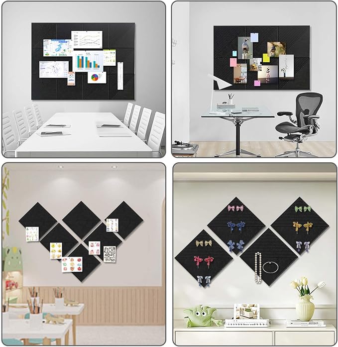 Large Cork Board for Walls 48"x 36", 12 Pack Felt Wall Tiles with Safe Removable Adhesive Tabs, Cork Board for Office,Pinboard Bulletin Board - Black-DeskLoop Office