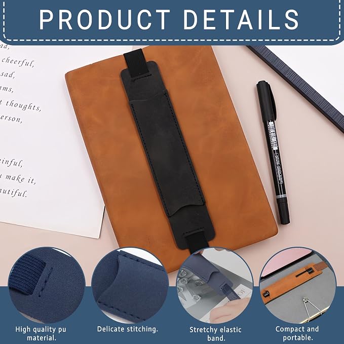 5 Pcs Adjustable Pen Holder for Notebook Elastic Strap, PU Leather Pen Sleeve - Image 4