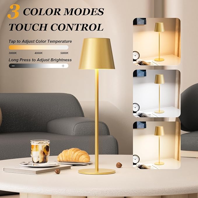 Kakanuo Cordless Table Lamp Rechargeable Gold - Image 2