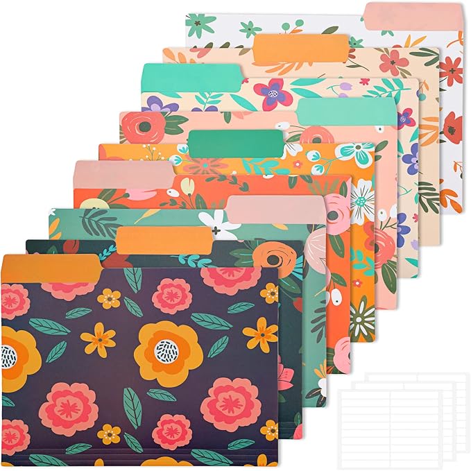 EOOUT 9pcs Decorative File Folders Letter Size, 1/3-Cut Tabs Plastic File by EOOUT