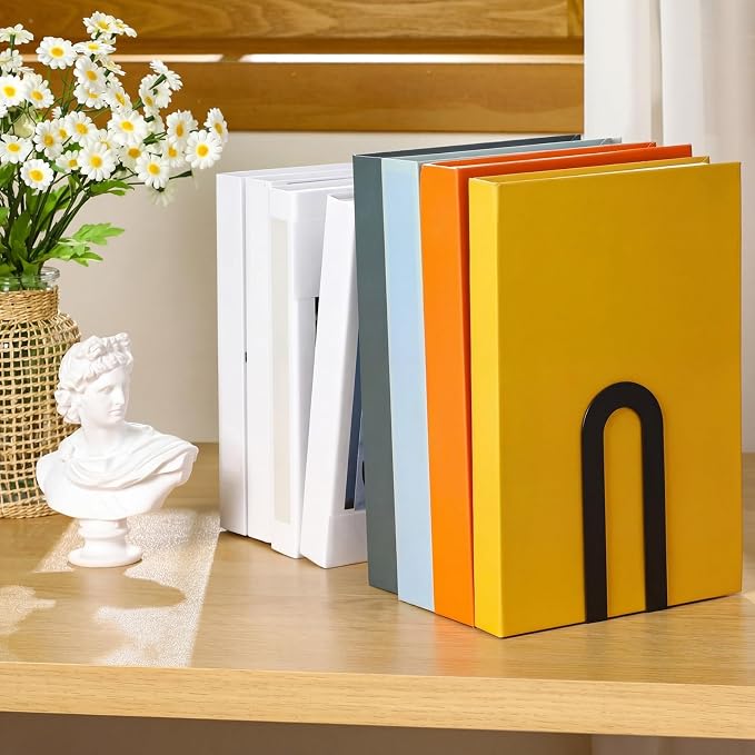 Chunful 12 Pcs Black Modern Metal Book Ends - Image 6