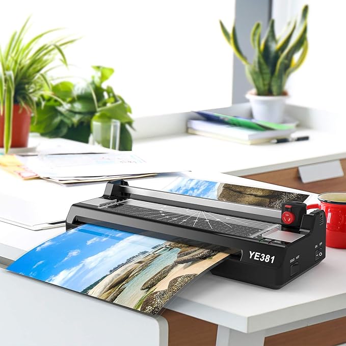 Laminator Machine for A3/A4/A6, YE381 13inch Thermal & Cold Laminating Machine for Home Office School Teacher Use with 50 Pouches, Paper Trimmer and Corner Rounder-DeskLoop Office