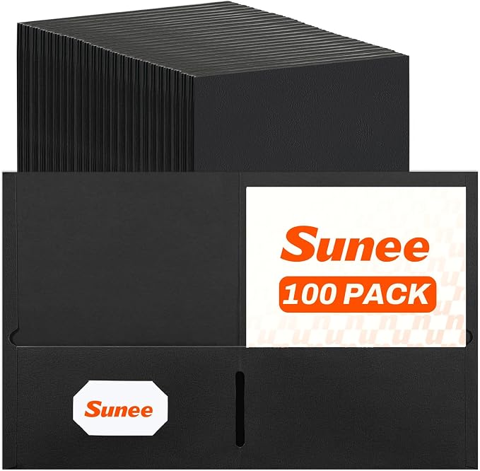 SUNEE Two Pocket Folders, 100 Pack File Folders by SUNEE