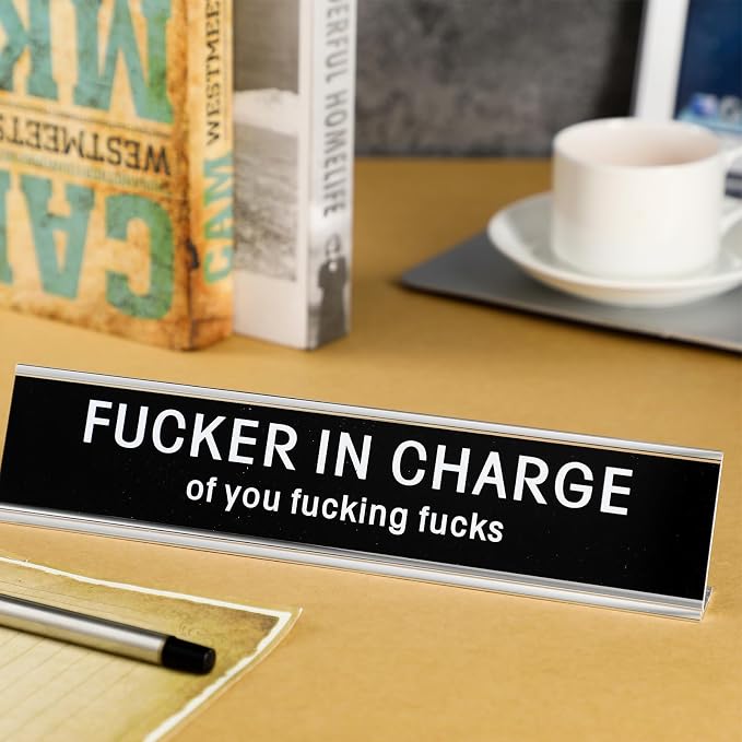 Menkxi Funny Desk Signs for Office, Novelty Nameplate Office Decor Black Desk - Image 3