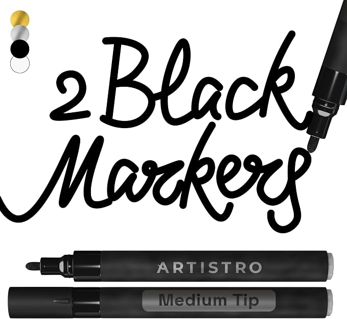 ARTISTRO 2 Black Acrylic Paint Markers - 3mm Medium-Tip Paint Pens - Perfect by ARTISTRO