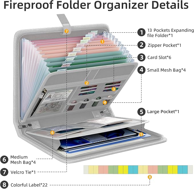 Fireproof Accordion File Organizer, Portable Expanding File Folder - Image 3