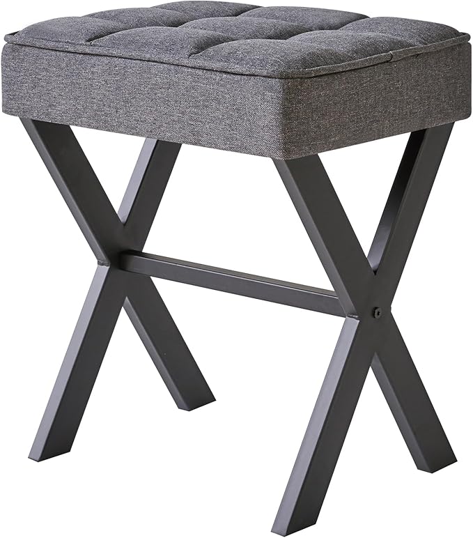 IBUYKE Square Makeup Stool with X-Leg Foot Rest, Linen Footrest, Ottoman Seat, Multi-Use as Small Side Table, for Bedroom, Living Room, Dark Gray LG-70G-DeskLoop Office