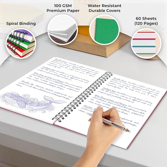 Blank Spiral Notebook, 12 Pack, 5.8 x 8.3, 120 Pages (60 Sheets), 100 GSM Unlined Drawing Notebooks, Assorted A5 Journals, No-Bleed, Sketching, Note Taking, Blank Journals for Office & School-DeskLoop Office