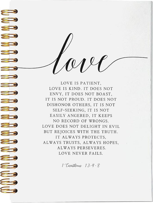 VNWEK Christian Notebook,Bible Journaling Notebook,Bible Journal,Church Notes Notebook,1 Corinthians 13:4-8 Love Never Fails Spiral Notebook Journal 5.5x8.3 Inch,Christian Journals for Women-DeskLoop Office