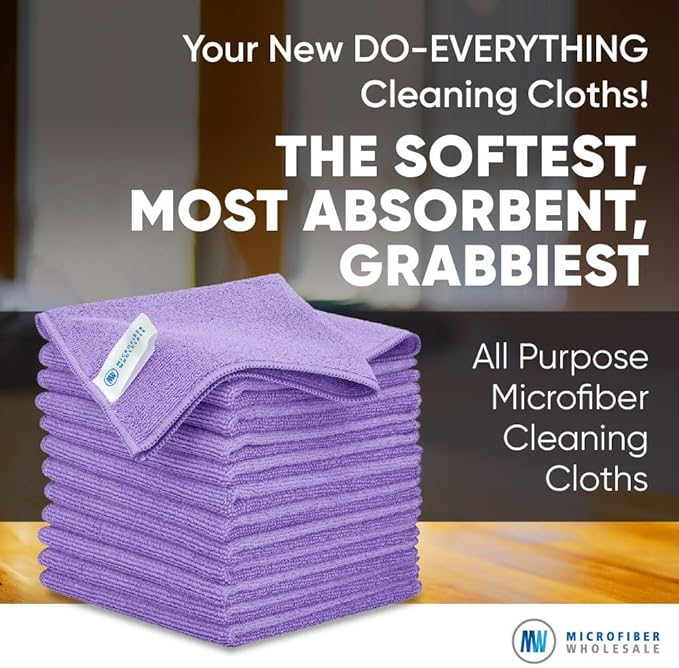 12" x 12" Pro Multi-Surface Microfiber Cleaning Cloths | Purple - 12 Pack | Premium Microfiber Towels for Cleaning Glass, Kitchens, Bathrooms, Automotive, Supplies & Products-DeskLoop Office