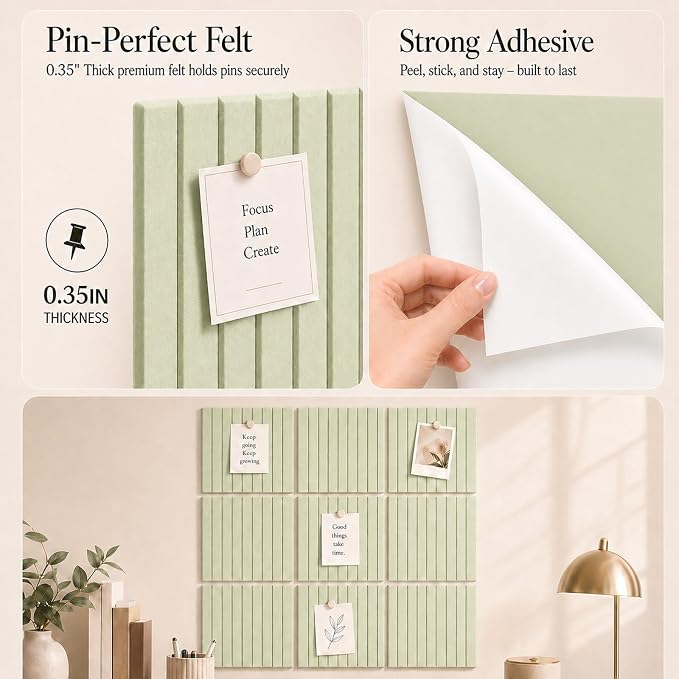 Stripe Felt Bulletin Board Tiles, Cork Board Alternative 48 x 36 in | 0.35 in - Image 3