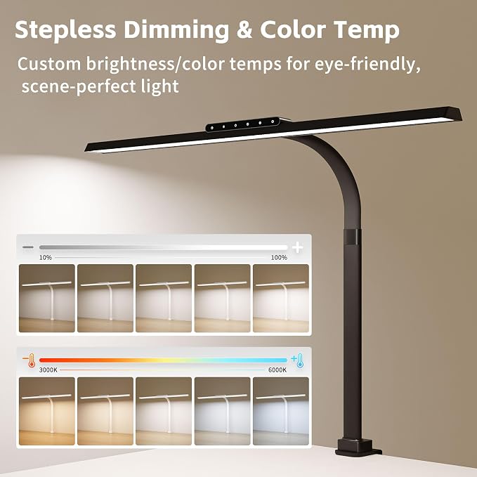 Architect Desk Lamp with Clamp, Eye-Caring Clip on Desk Lights - Image 7