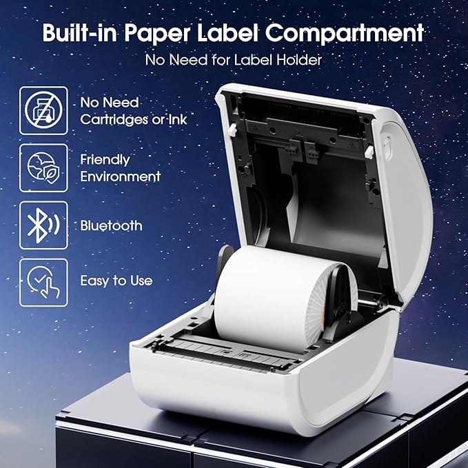 Bluetooth Shipping Label Printer 4x6 - D520BT Bluetooth Thermal Label Printer for Small Business， Shipping Packages, Compatible with USPS, Shopify, Amazon-DeskLoop Office