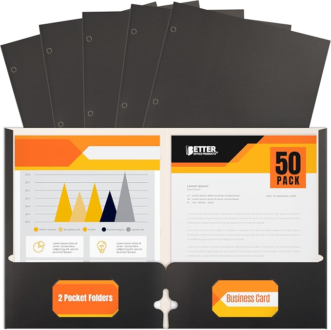 Better Office Products Two Pocket Portfolio Folders, Letter Size Paper Folders by BetterOfficeProducts