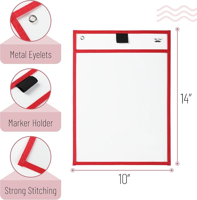 Mr. Pen- Reusable Dry Erase Pocket Sleeves, 12 Pack, Colorful | Clear Plastic - Image 3