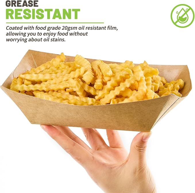 ZORRITA Large Paper Food Trays, 4 LB, 50 Pack, Disposable | Kraft Food Boats - Image 4