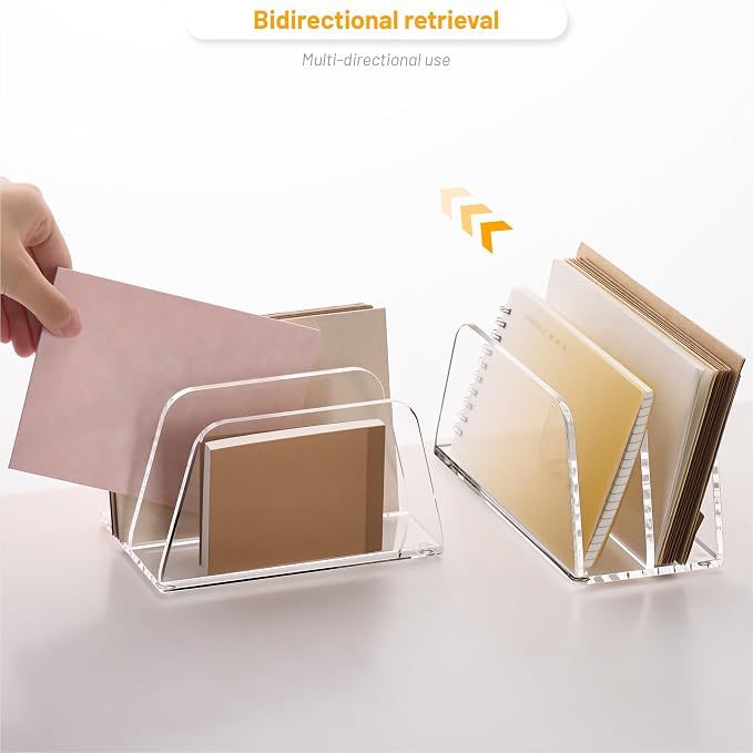 SANRUI Acrylic Mail Organizer for Desk Vertical Letter Holder Clear Bookshelf - Image 4