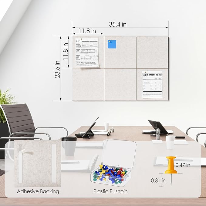 MaxGear Felt Bulletin Board 36" x 24", Light Tan Felt Wall Tiles Push Pins | - Image 5
